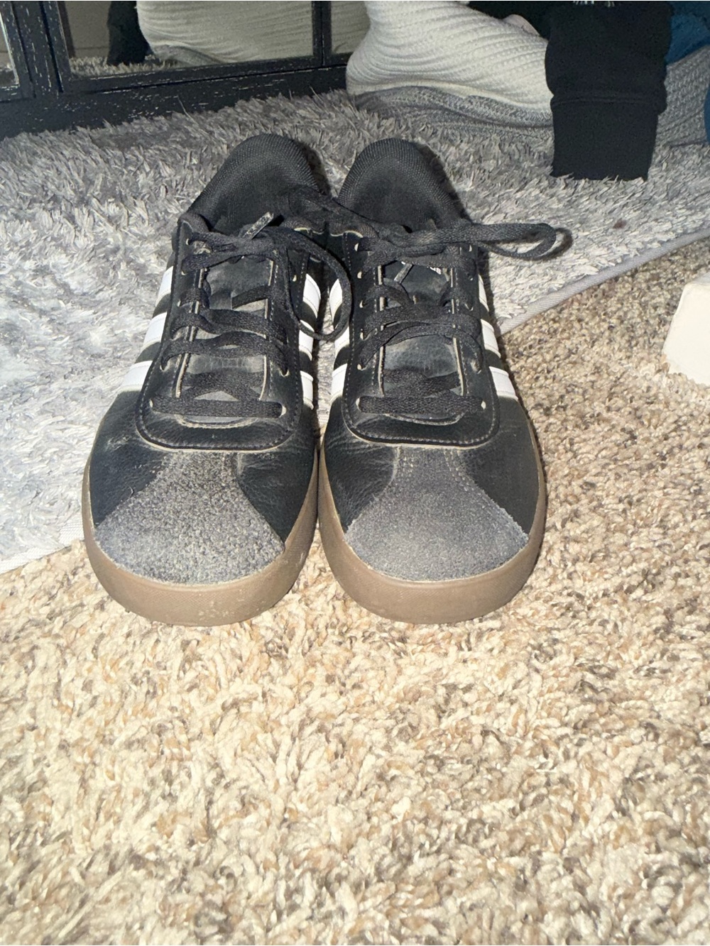 adidas Black Sneakers with White Stripes and Brown Gum Sole